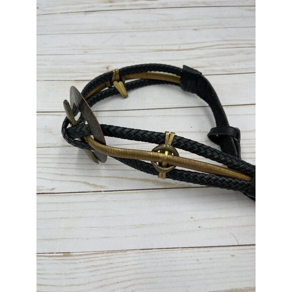 Vintage Leather Shop Small Belt Adjustable Art to Wear Deco Braided Mixed Metal